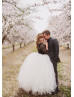 Ball Gown Ivory Tulle Black Lace Plus Size Wedding Dress